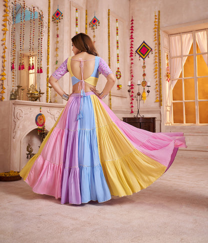 Pastel Multicolor Cotton Navratri Lehenga Choli