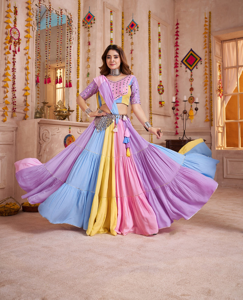 Pastel Multicolor Cotton Navratri Lehenga Choli