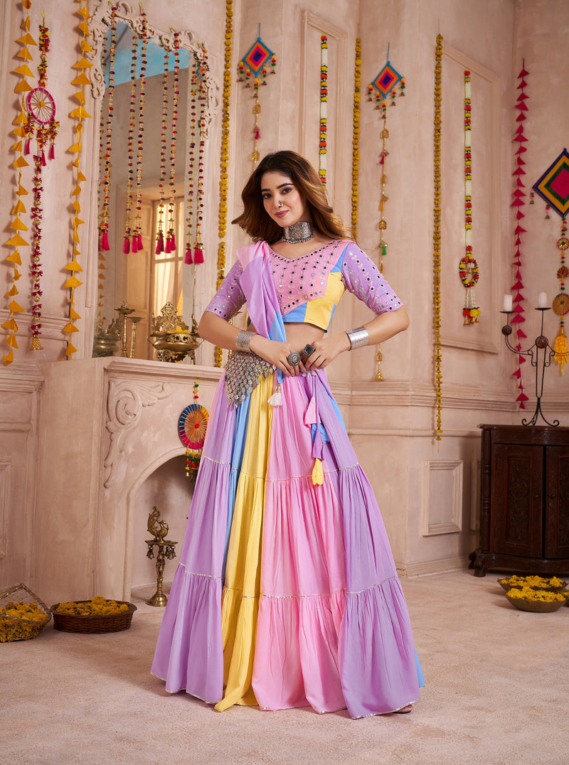 Pastel Multicolor Cotton Navratri Lehenga Choli