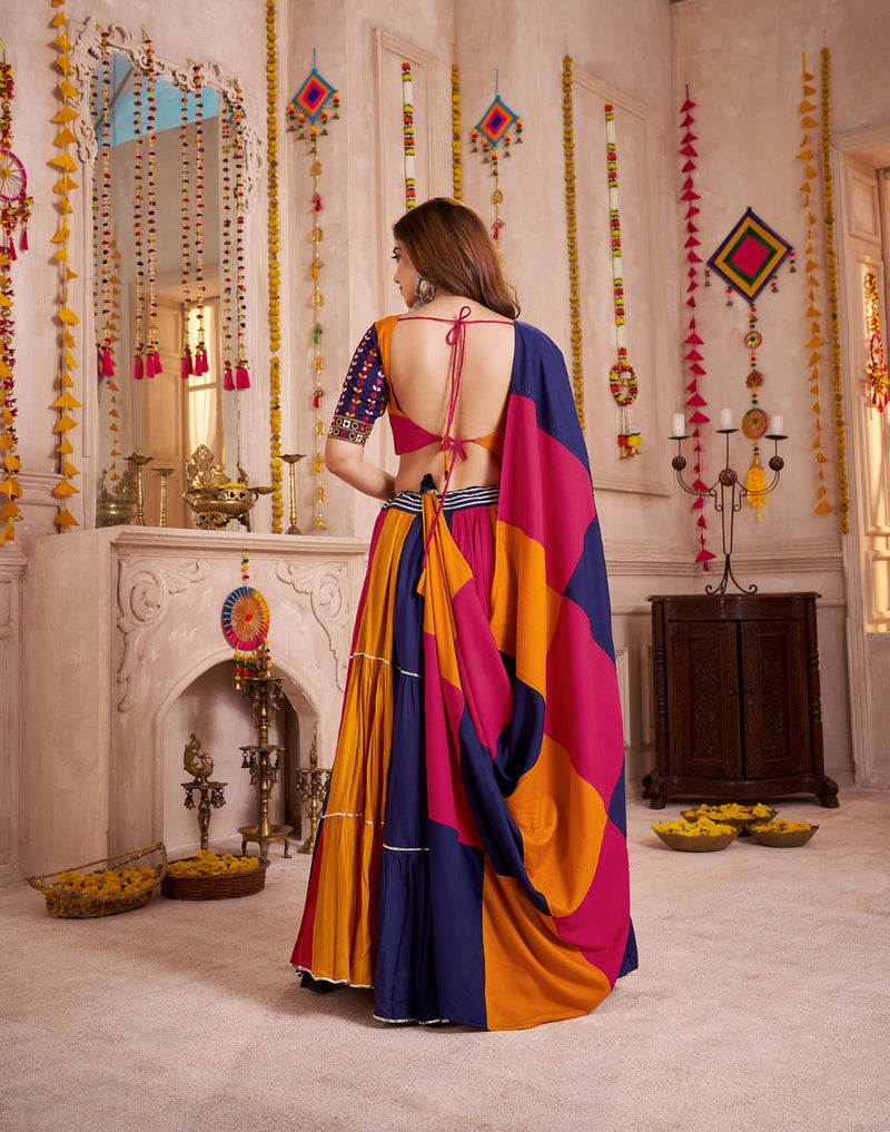 Purple and Orange Multicolor Cotton Navratri Lehenga Choli