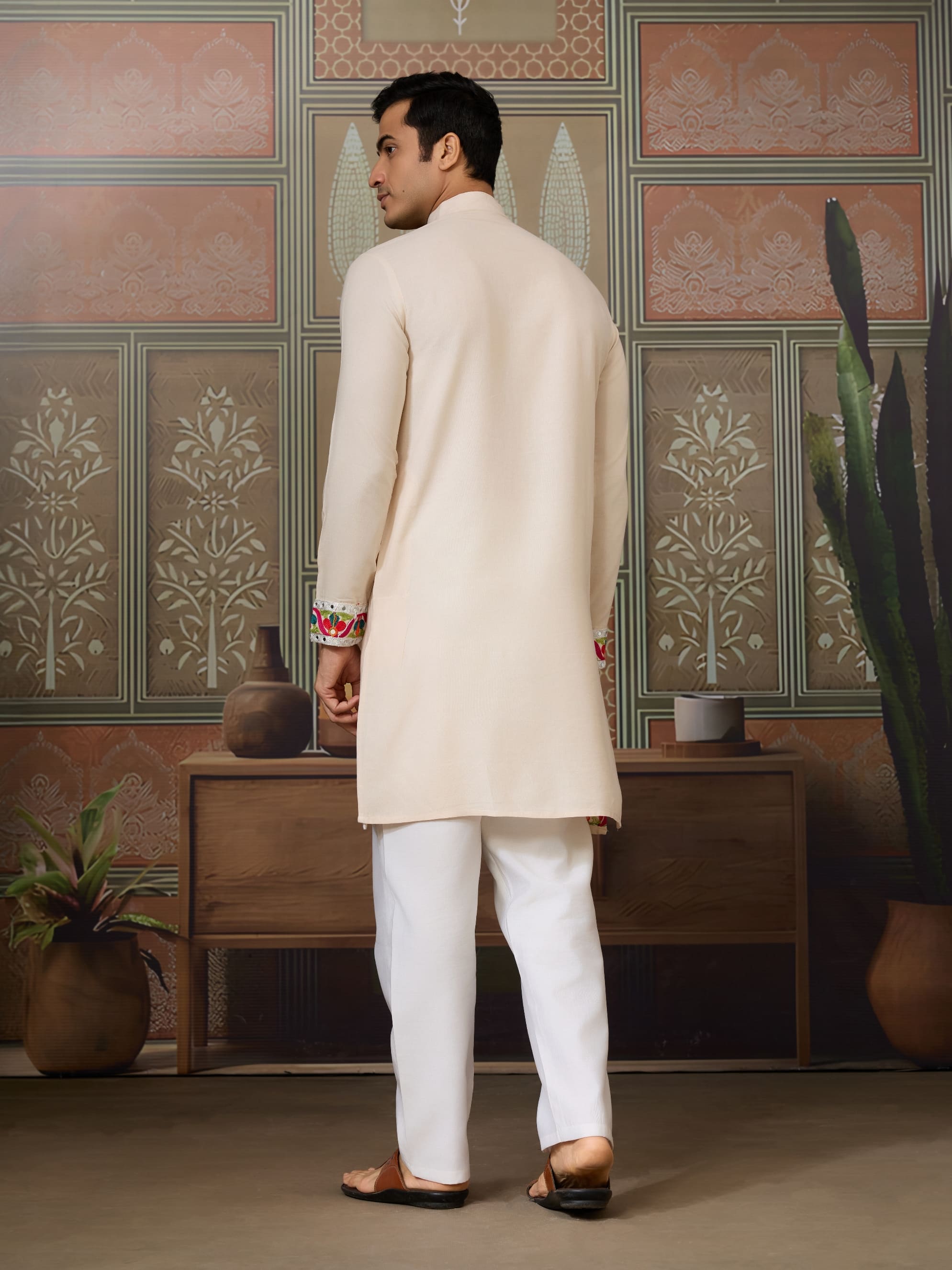 Cream Rajwadi Cotton Kurta for Men