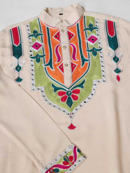 Cream Rajwadi Cotton Kurta for Men