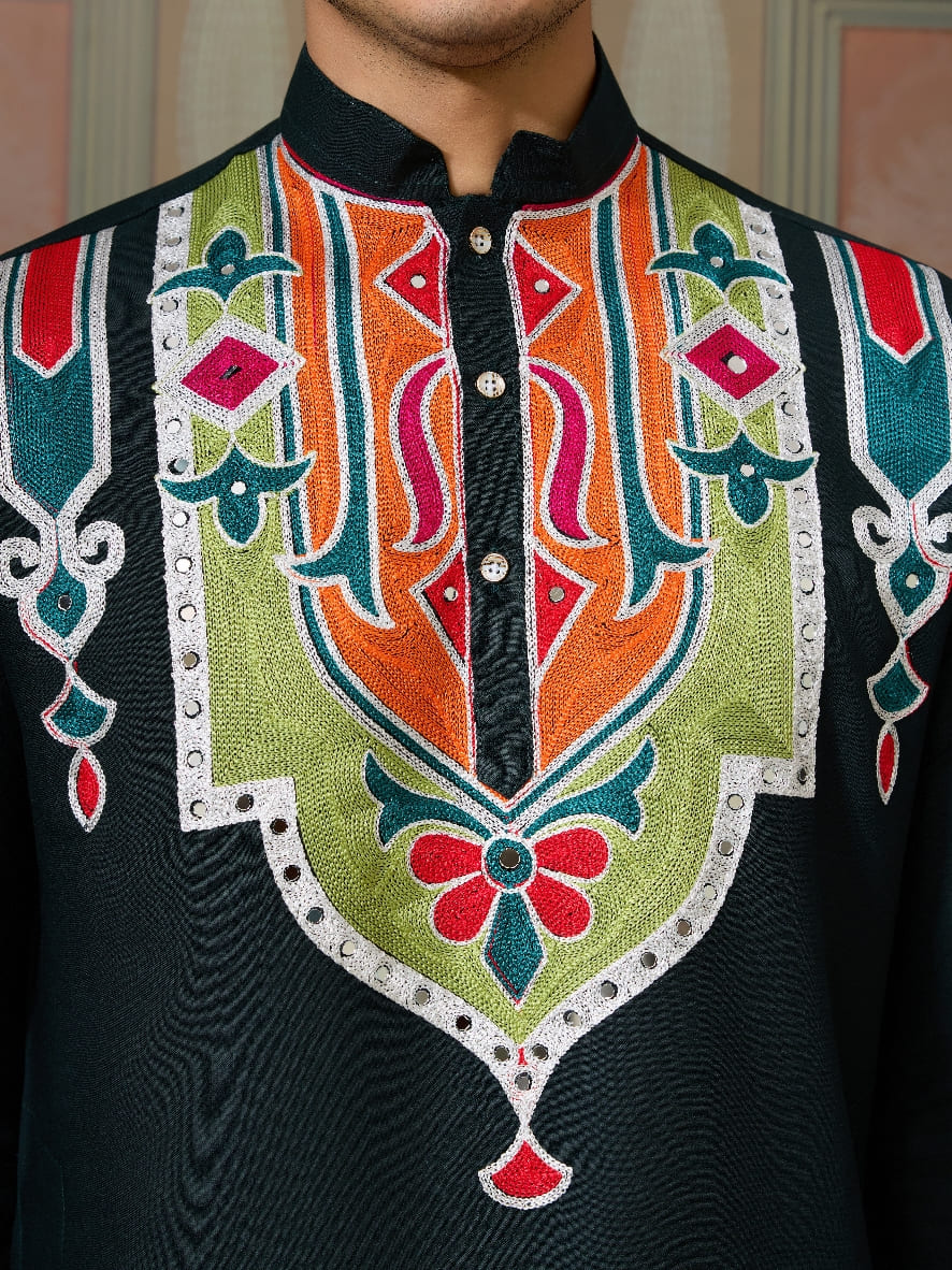 Green Cotton Rajwadi Kurta for Men