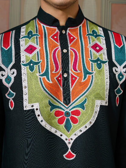 Green Cotton Rajwadi Kurta for Men