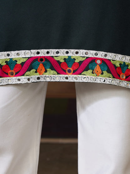 Green Cotton Rajwadi Kurta for Men