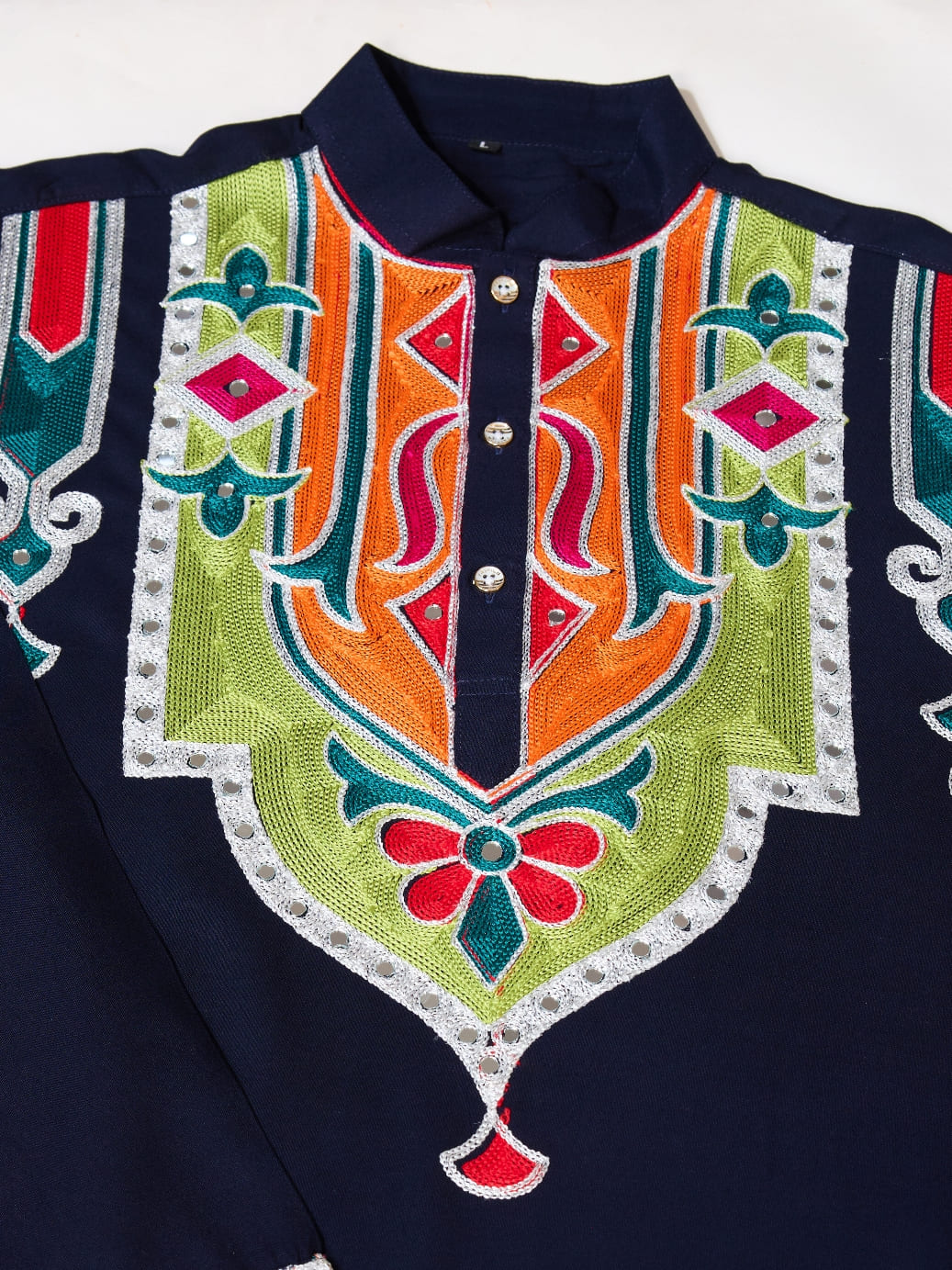 Navy Blue Rajwadi Kurta for Men