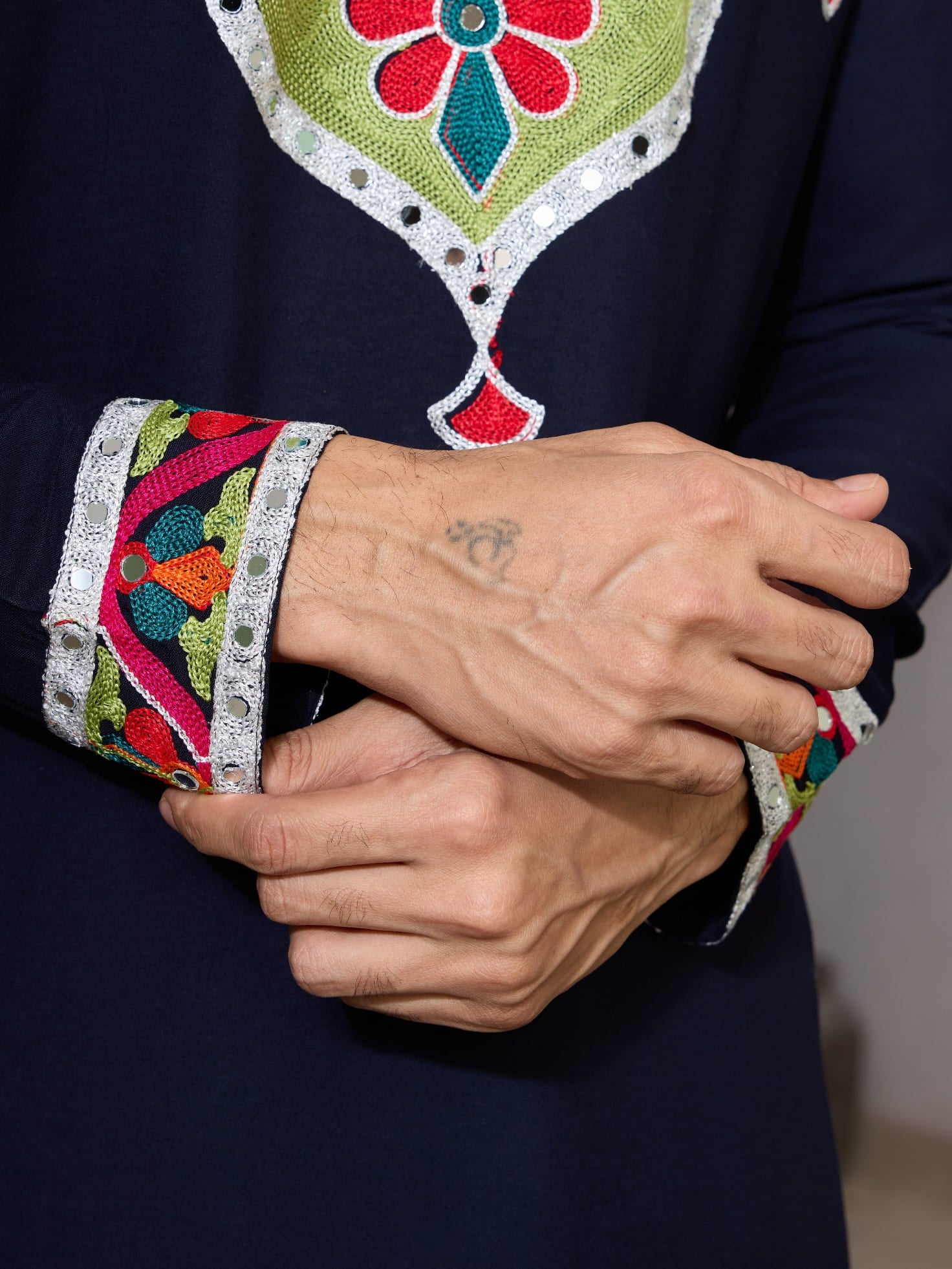 Navy Blue Rajwadi Kurta for Men