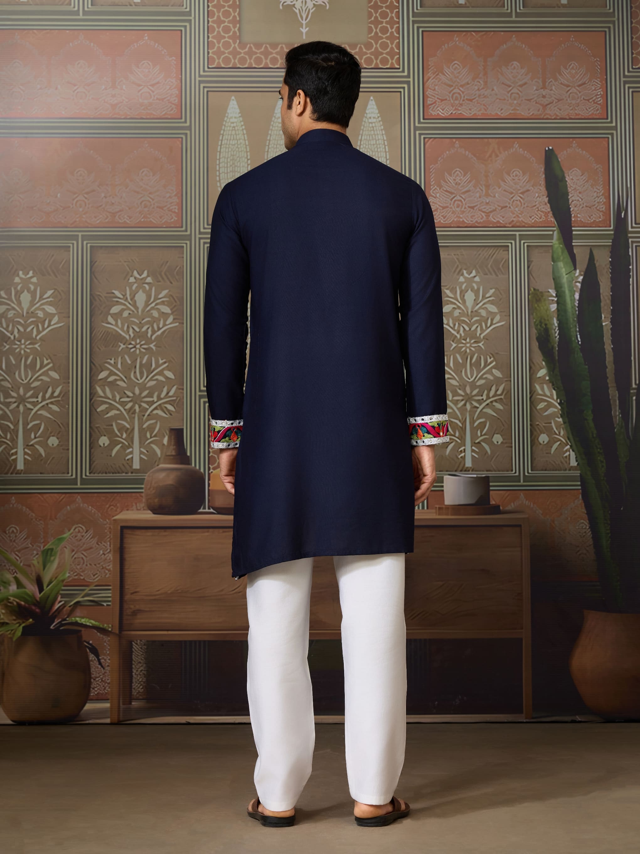 Navy Blue Rajwadi Kurta for Men