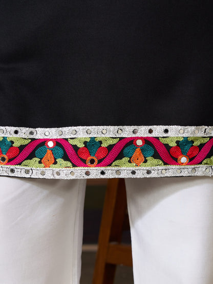 Black Rajwadi Cotton Kurta for Men