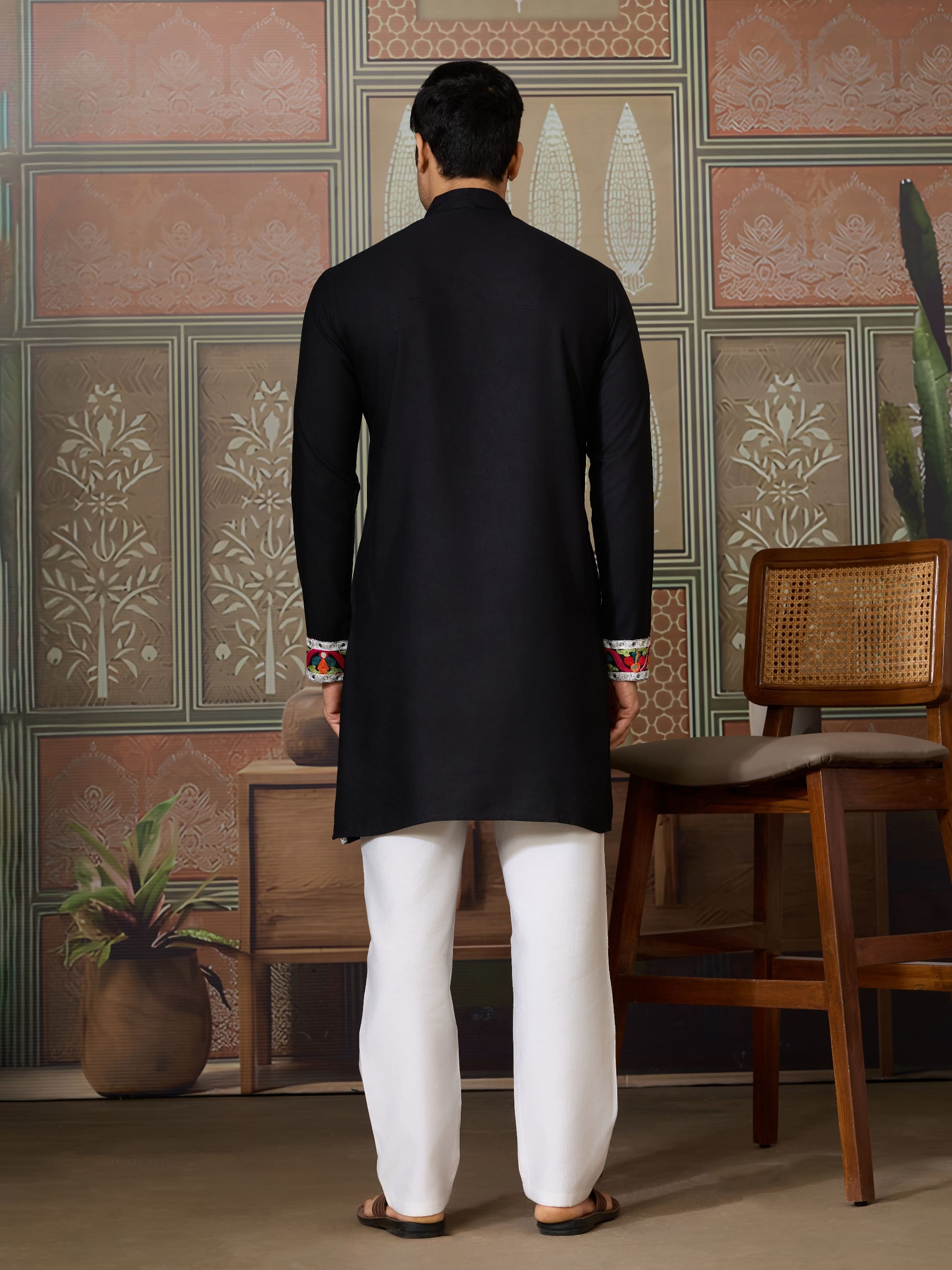 Black Rajwadi Cotton Kurta for Men