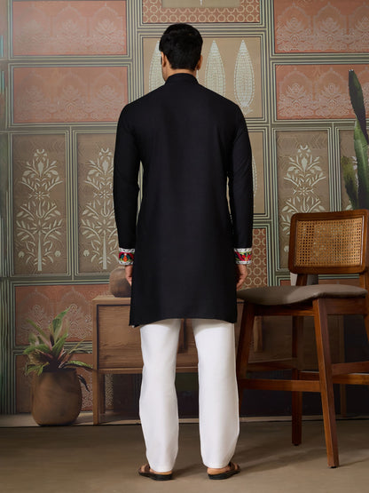 Black Rajwadi Cotton Kurta for Men