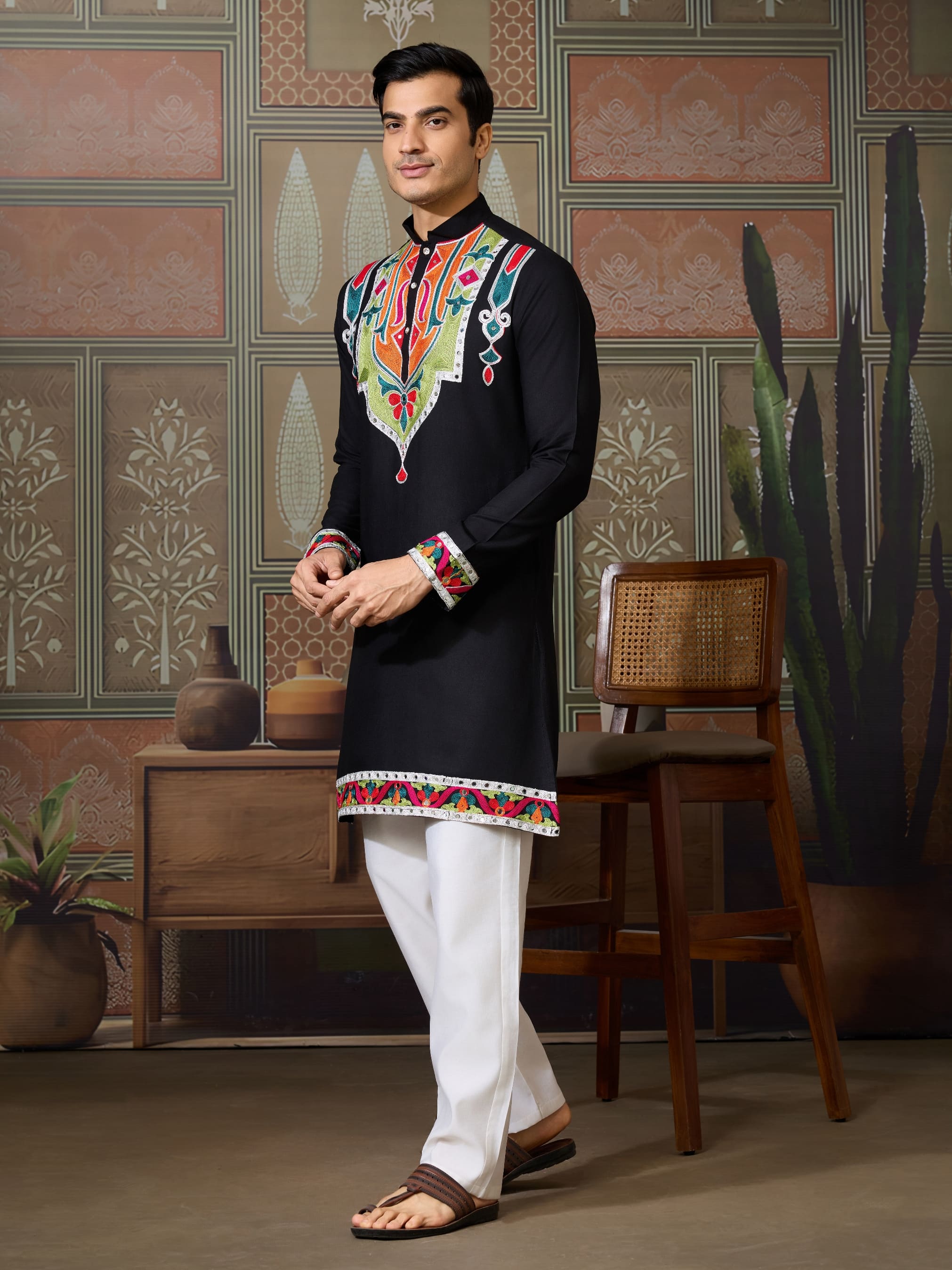 Black Rajwadi Cotton Kurta for Men