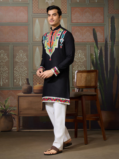 Black Rajwadi Cotton Kurta for Men