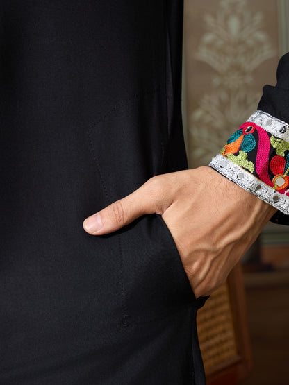 Black Rajwadi Cotton Kurta for Men