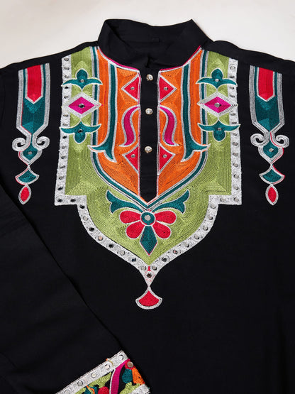 Black Rajwadi Cotton Kurta for Men