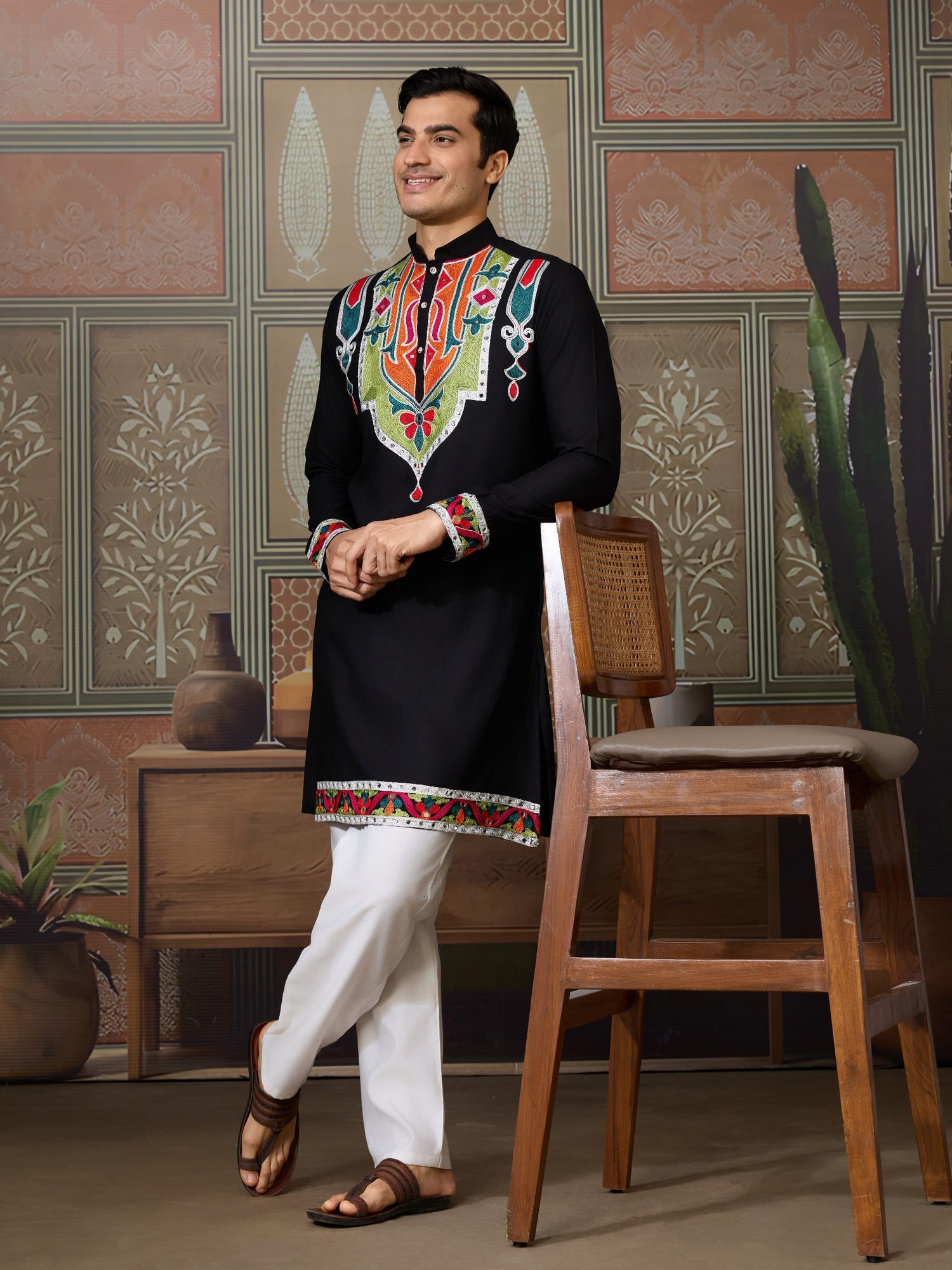 Black Rajwadi Cotton Kurta for Men