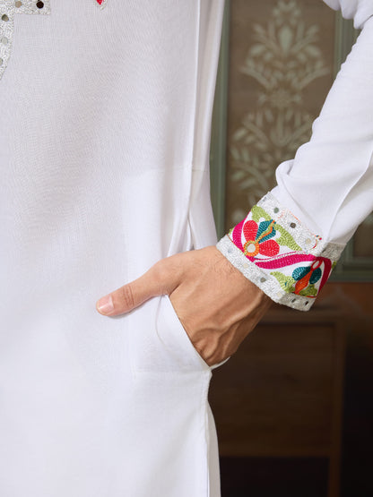 White Cotton Rajwadi Kurta for Men