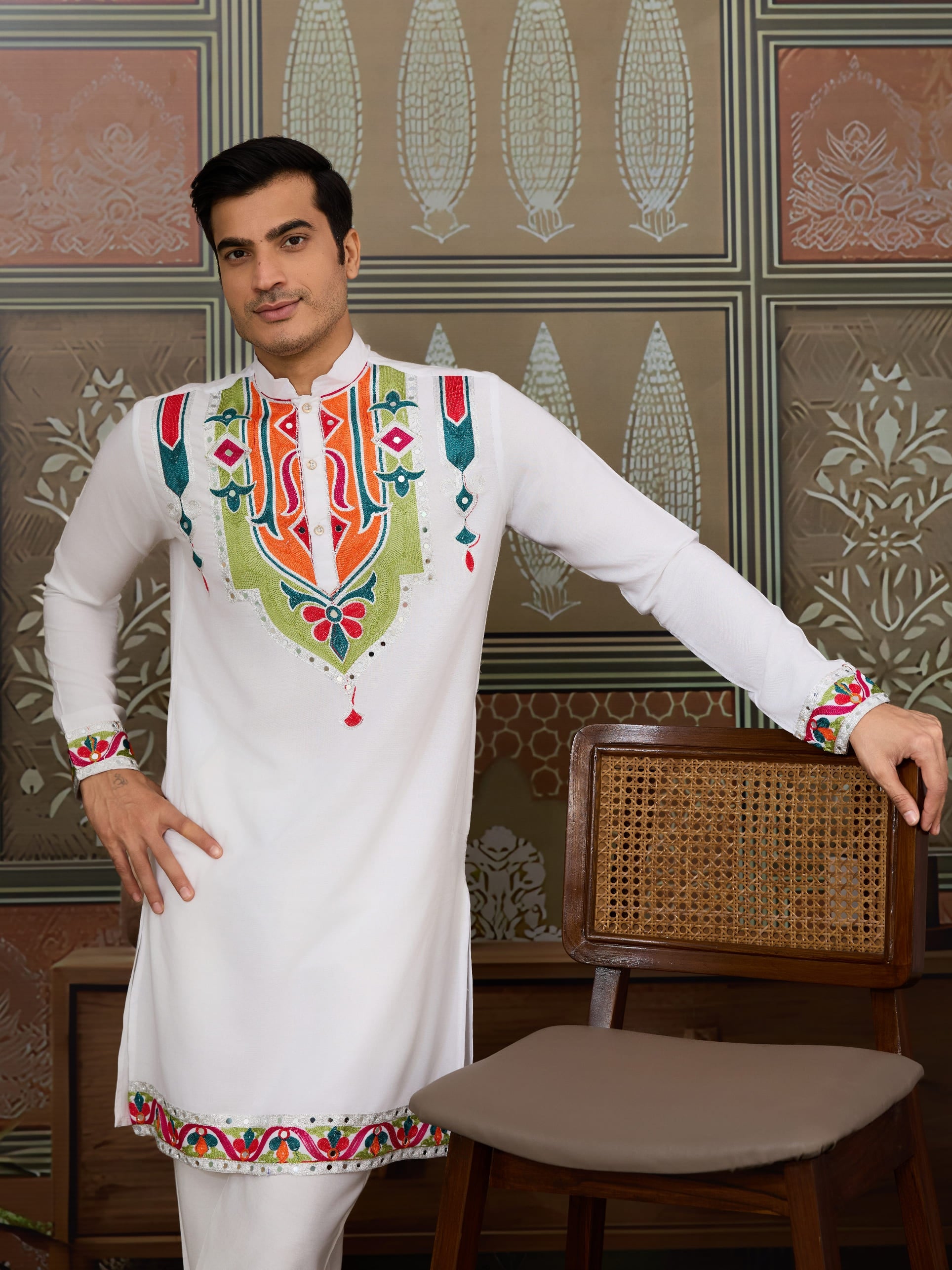White Cotton Rajwadi Kurta for Men