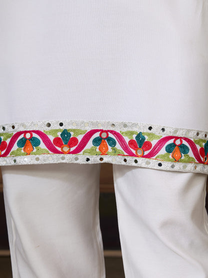 White Cotton Rajwadi Kurta for Men