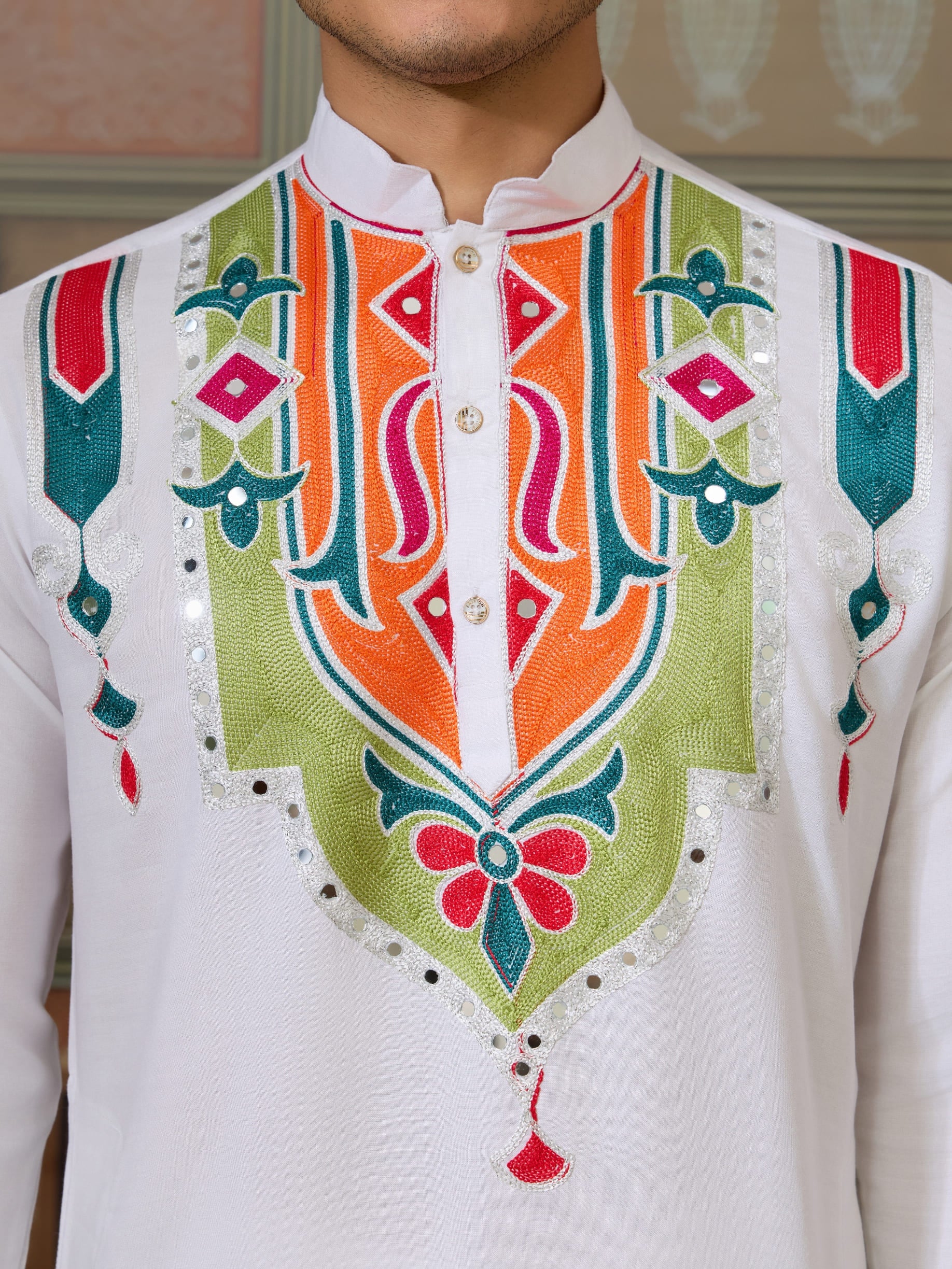 White Cotton Rajwadi Kurta for Men