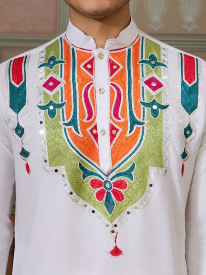 White Cotton Rajwadi Kurta for Men