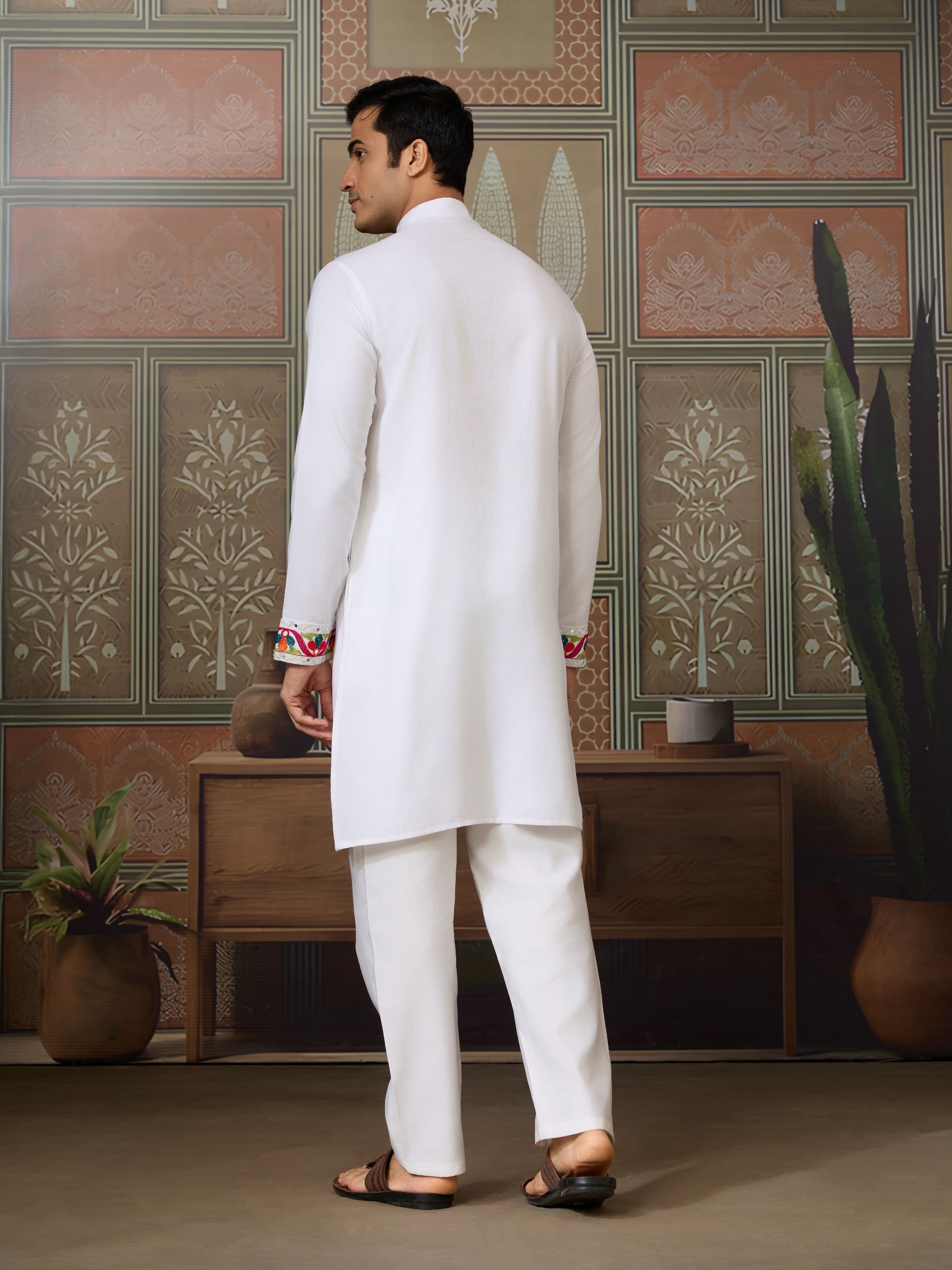 White Cotton Rajwadi Kurta for Men