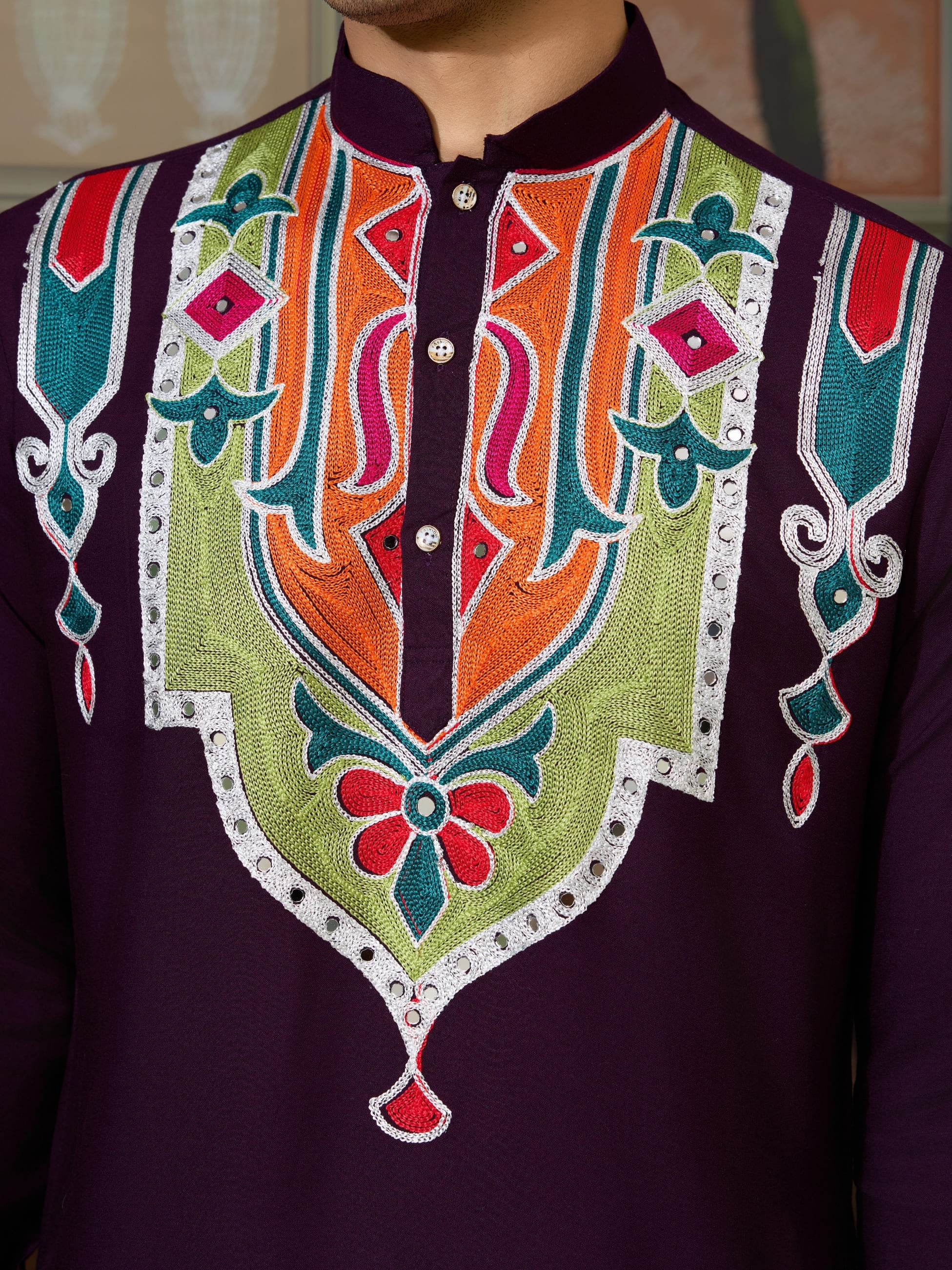 Rajwadi Purple Navratri Kurta for Men