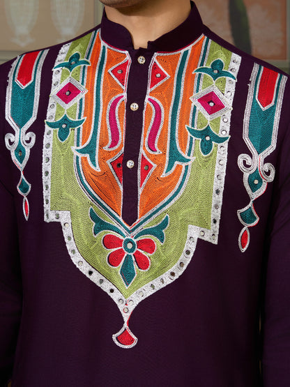 Rajwadi Purple Navratri Kurta for Men