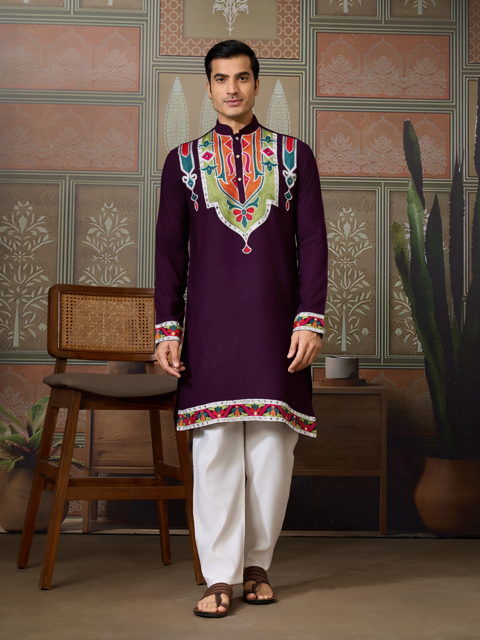 Rajwadi Purple Navratri Kurta for Men