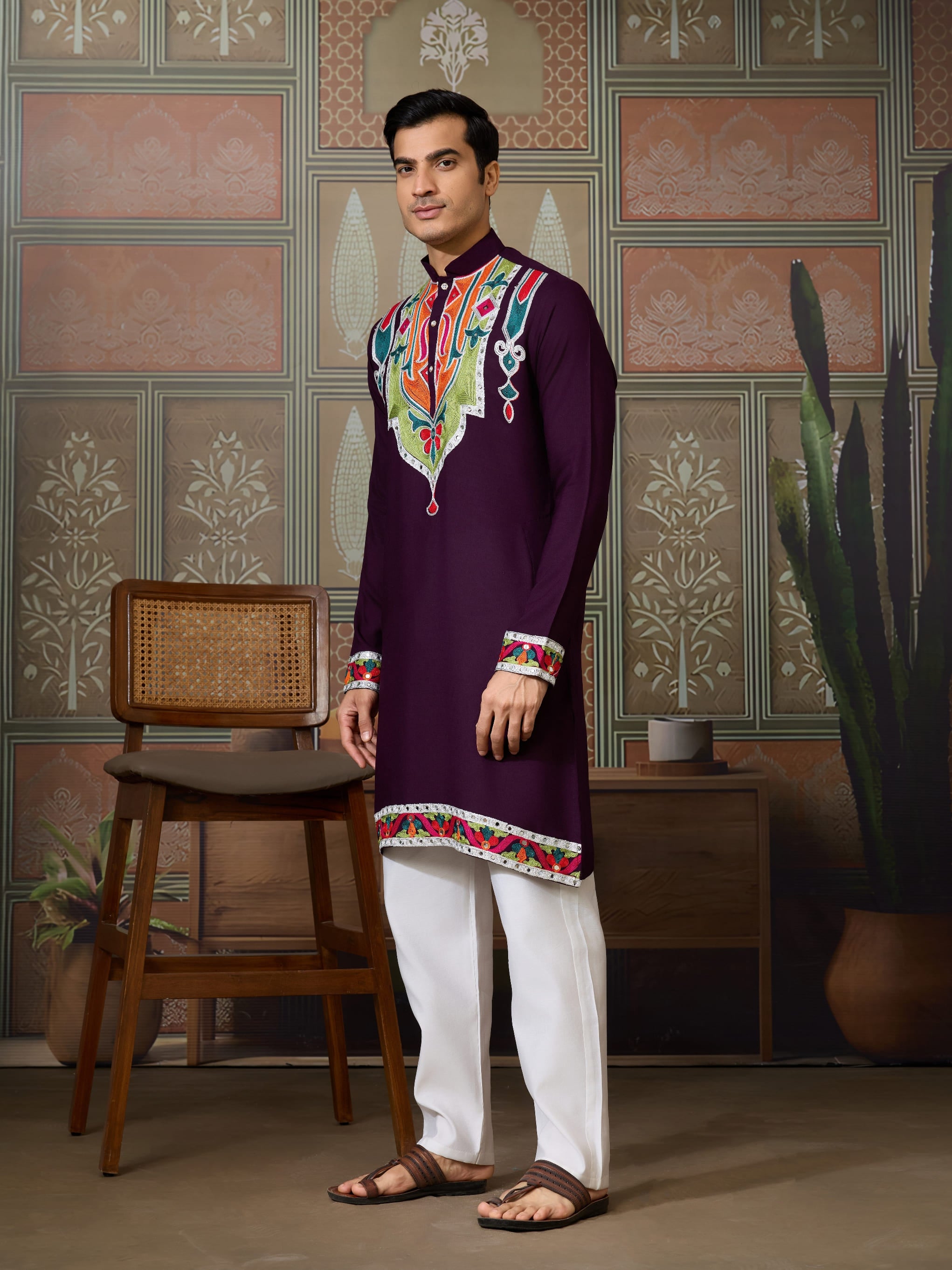 Rajwadi Purple Navratri Kurta for Men