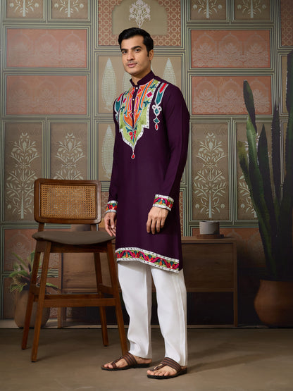 Rajwadi Purple Navratri Kurta for Men