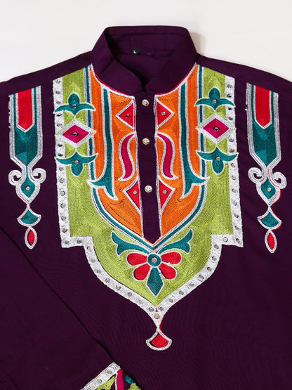 Rajwadi Purple Navratri Kurta for Men