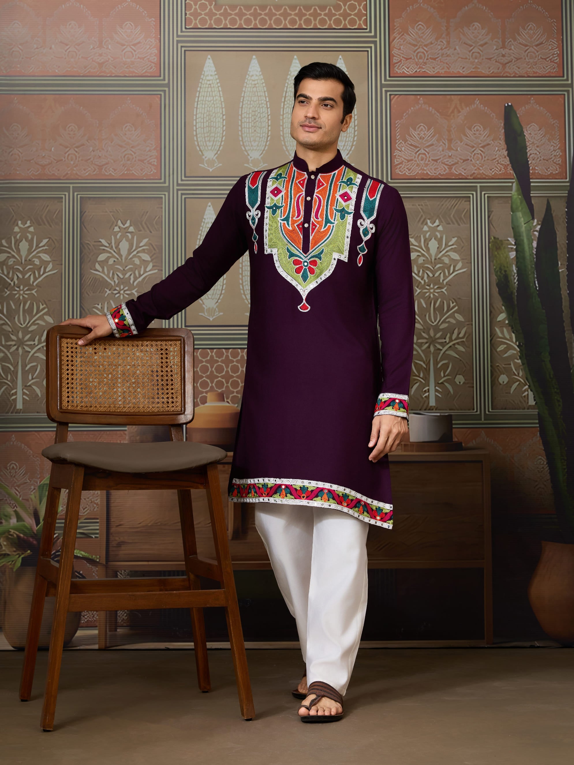 Rajwadi Purple Navratri Kurta for Men