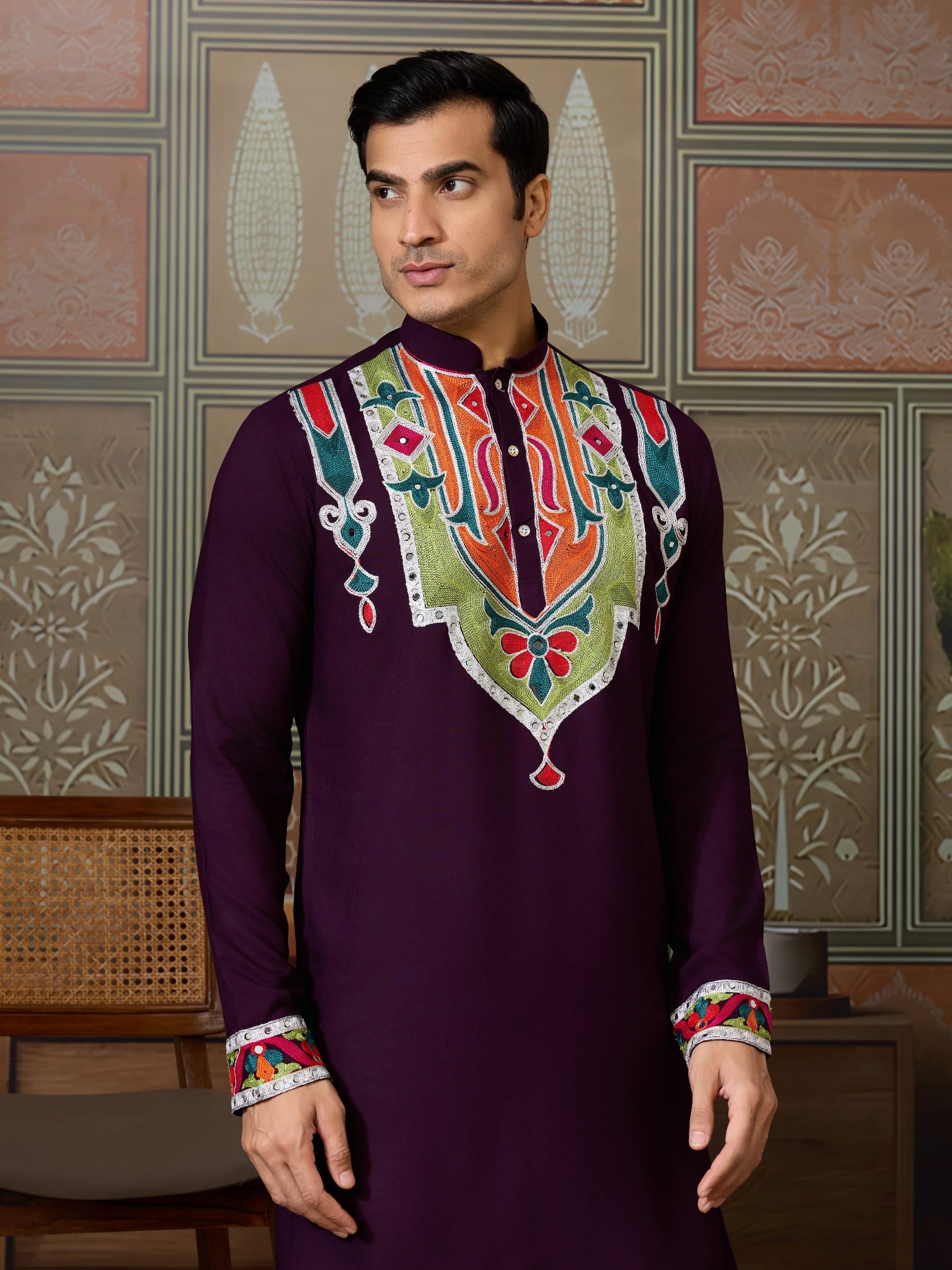 Rajwadi Purple Navratri Kurta for Men
