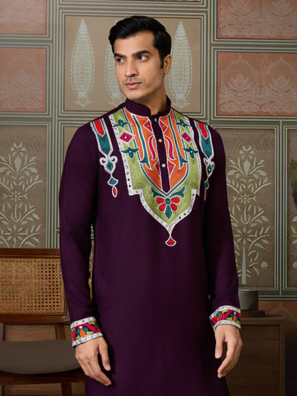 Rajwadi Purple Navratri Kurta for Men