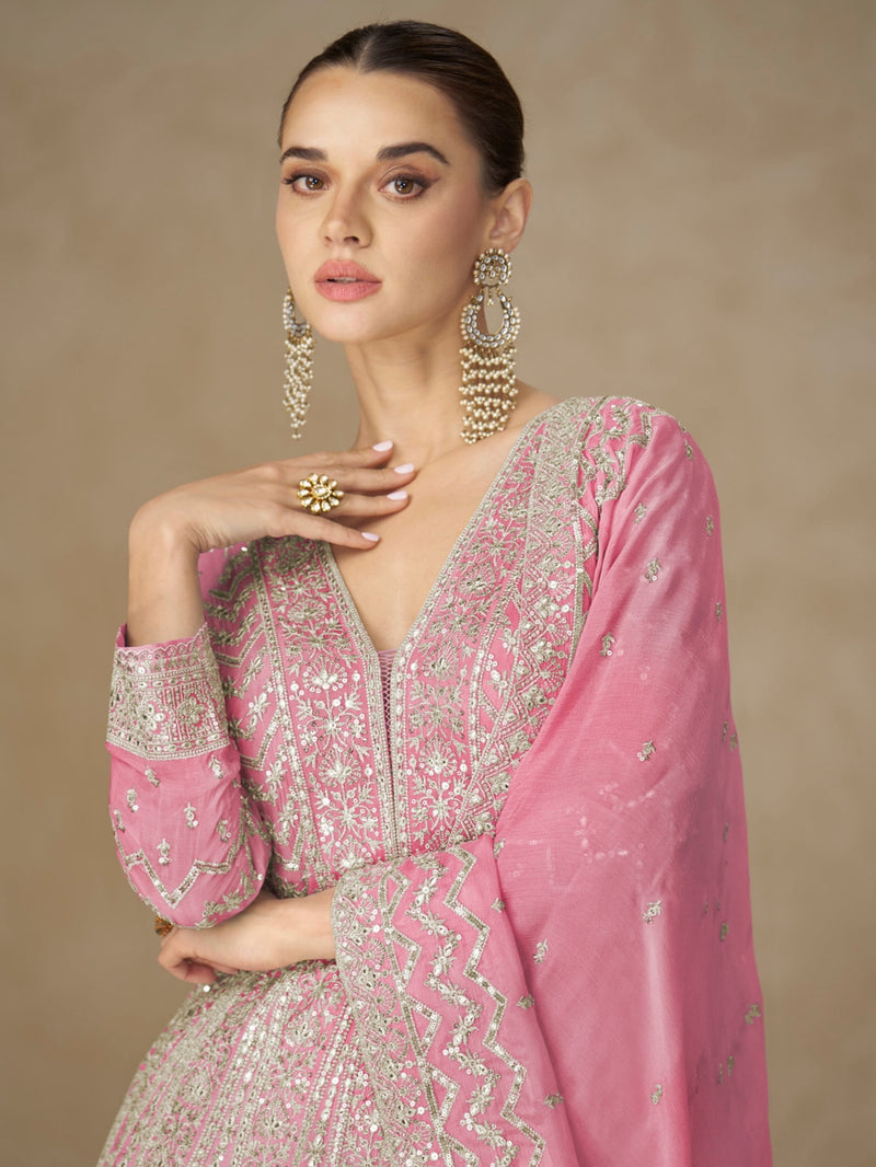 Premium Chinnon Silk Embroidered Anarkali Suit with Dupatta