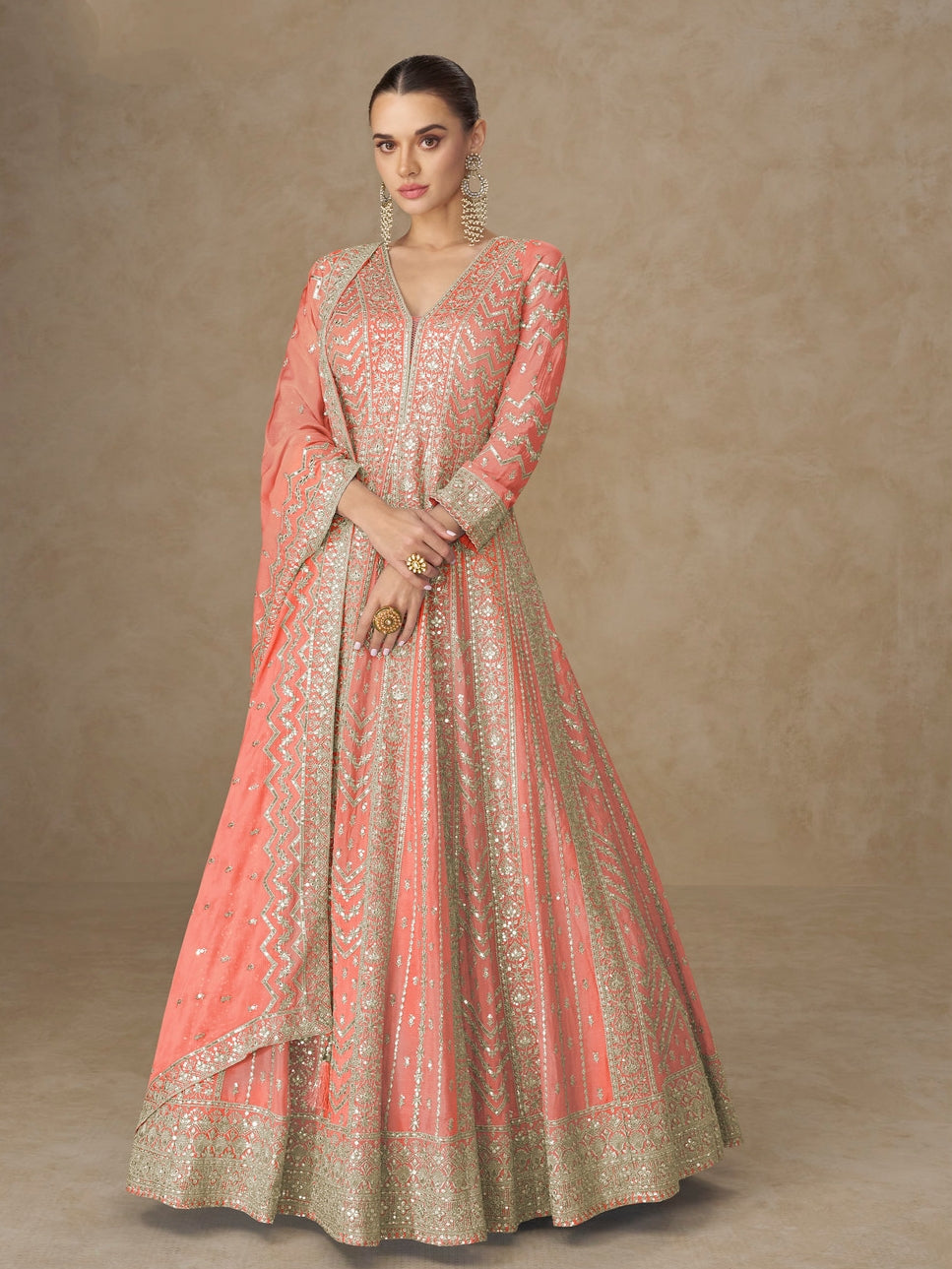 Premium Chinnon Silk Embroidered Anarkali Suit with Dupatta