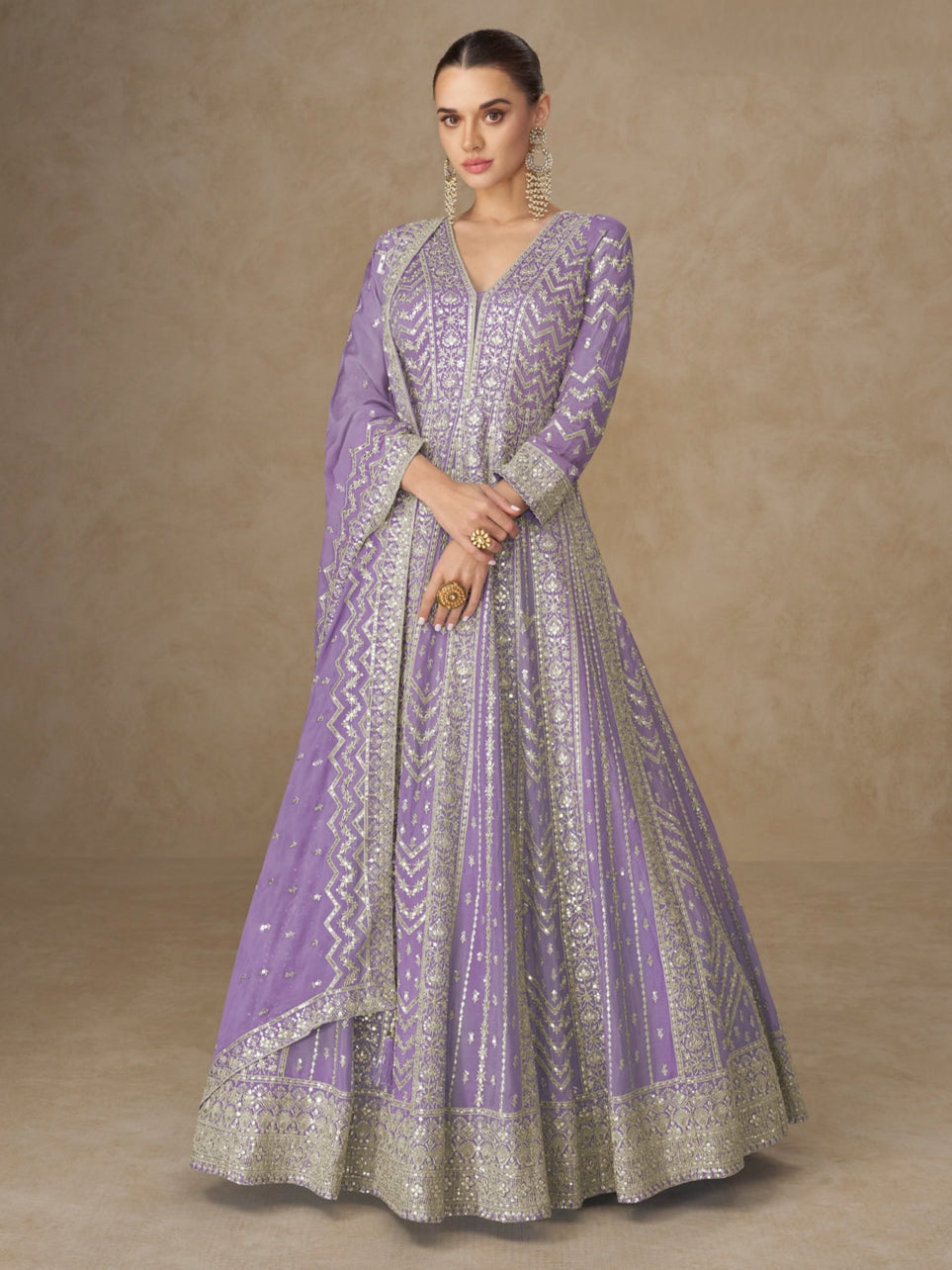 Premium Chinnon Silk Embroidered Anarkali Suit with Dupatta