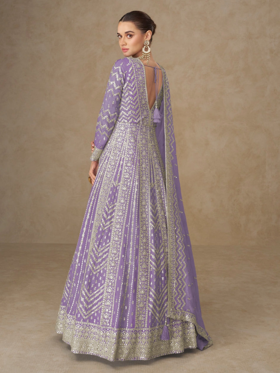 Premium Chinnon Silk Embroidered Anarkali Suit with Dupatta