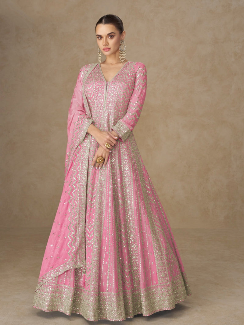 Premium Chinnon Silk Embroidered Anarkali Suit with Dupatta