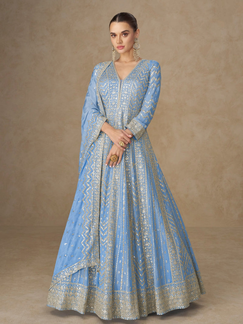 Premium Chinnon Silk Embroidered Anarkali Suit with Dupatta