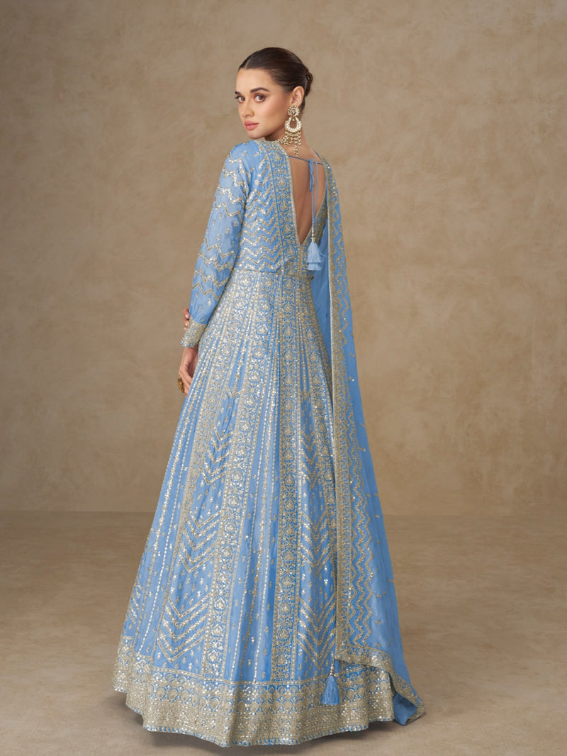 Premium Chinnon Silk Embroidered Anarkali Suit with Dupatta