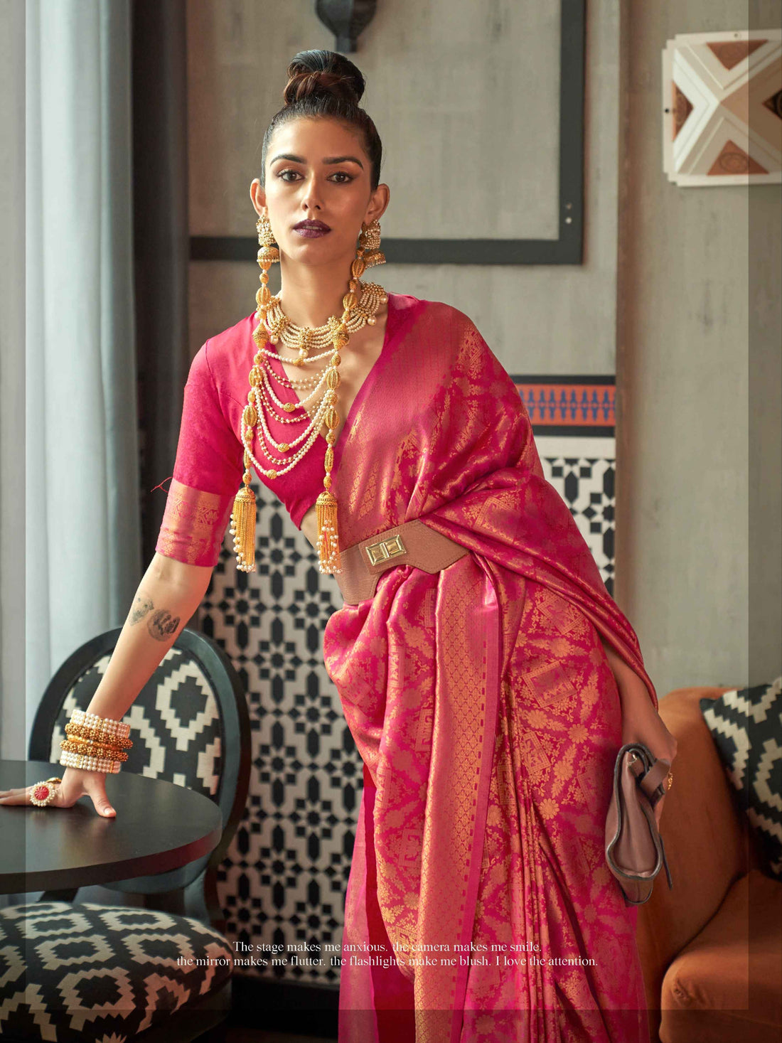 Pink two tone handloom silk saree with zari border