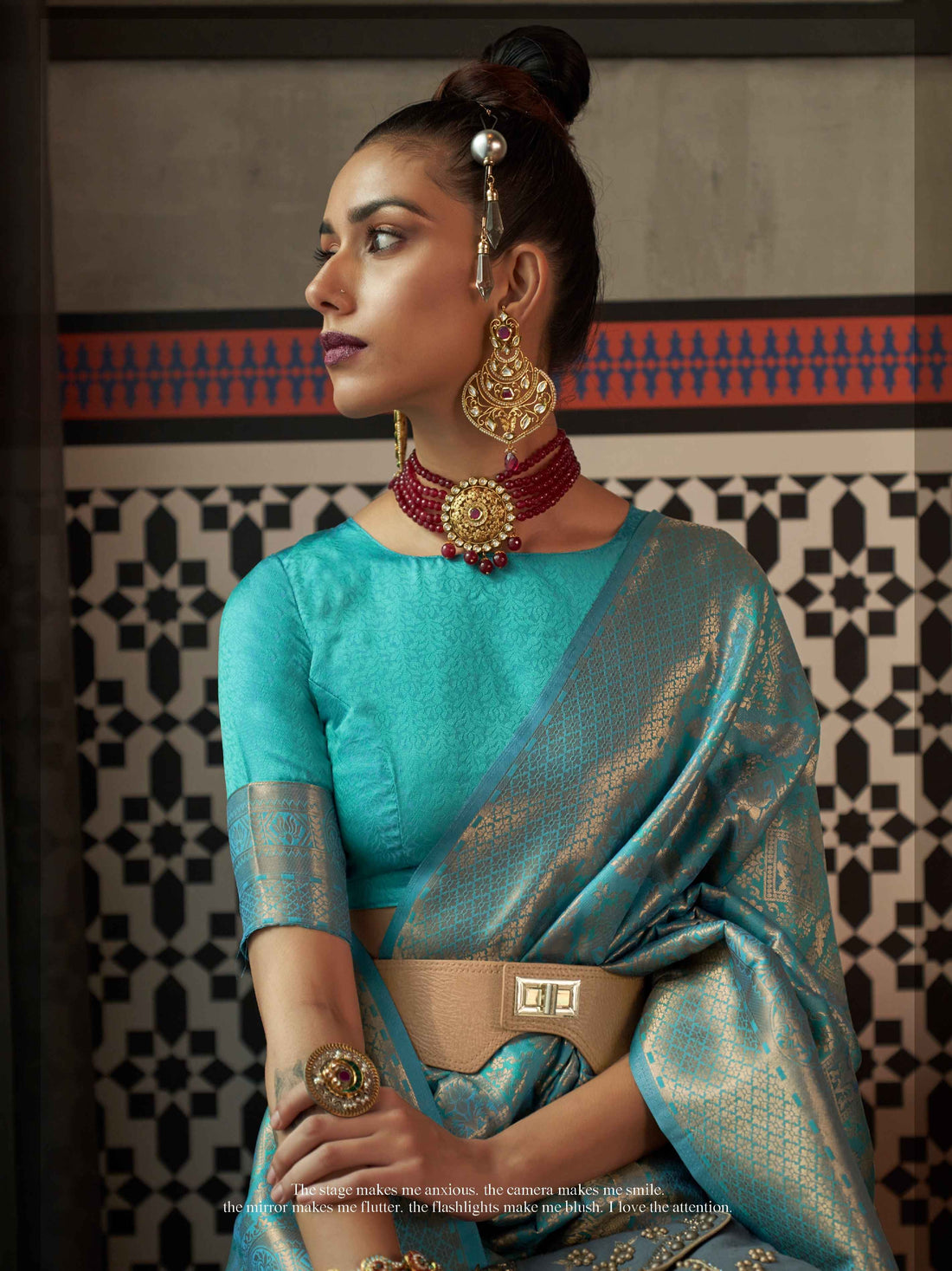Blue two tone handloom silk saree with zari motifs