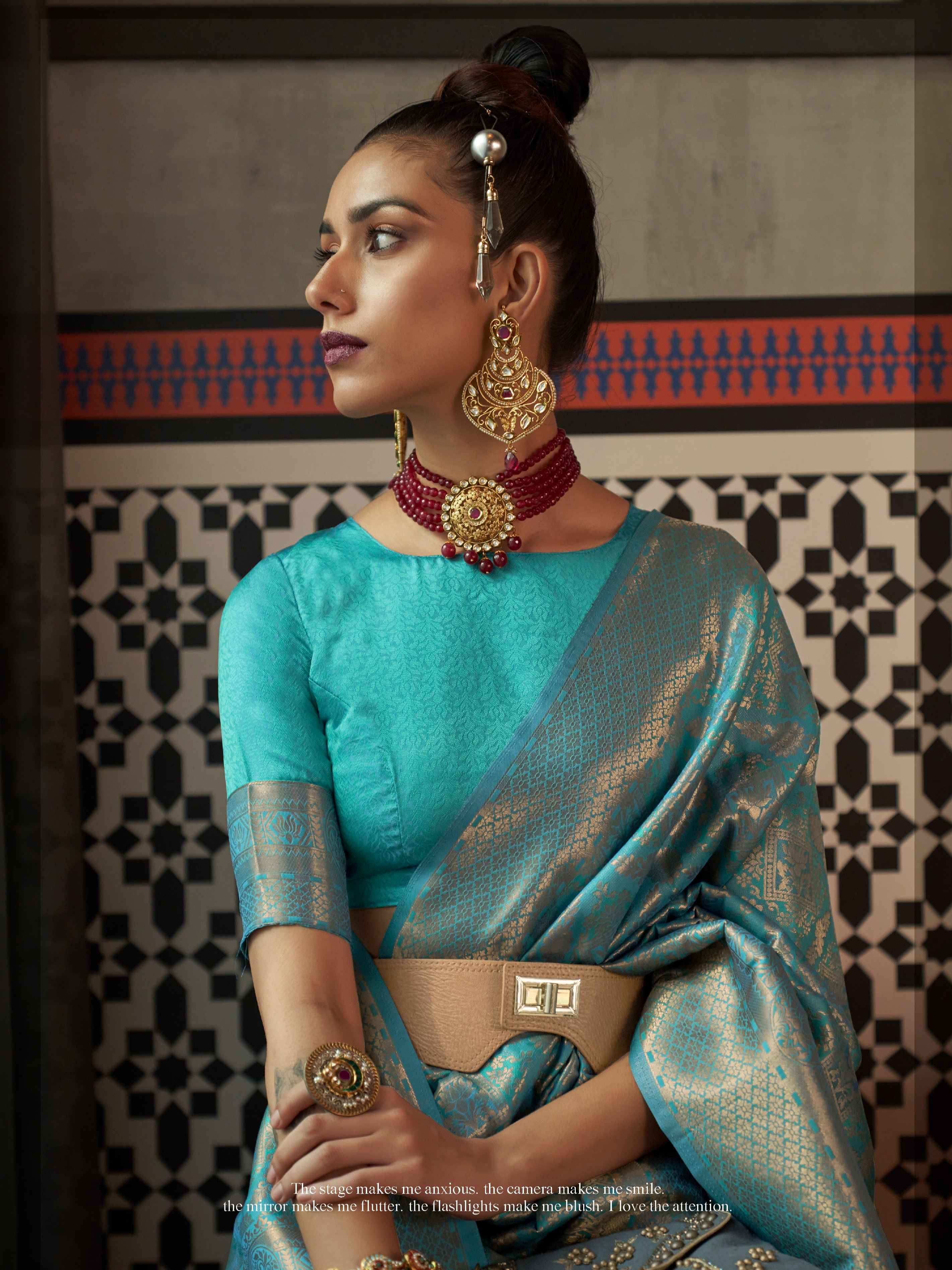 Elegant blue silk saree for festive wear