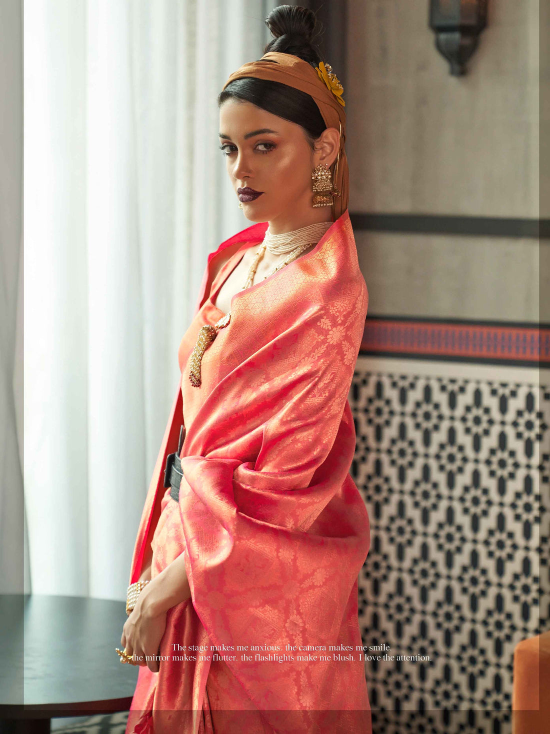 Red two tone handloom silk saree with zari border