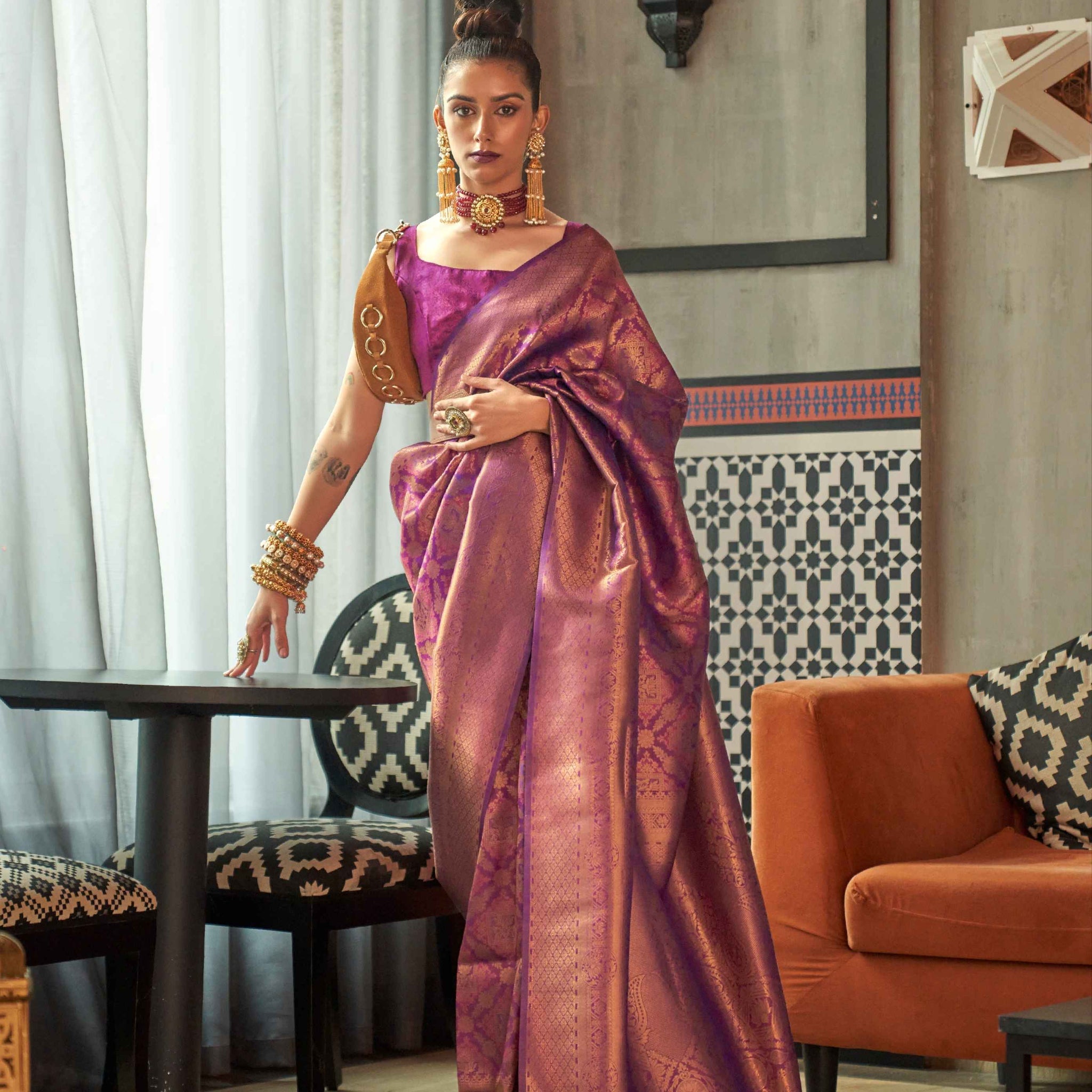 Purple two tone silk saree with zari weaving