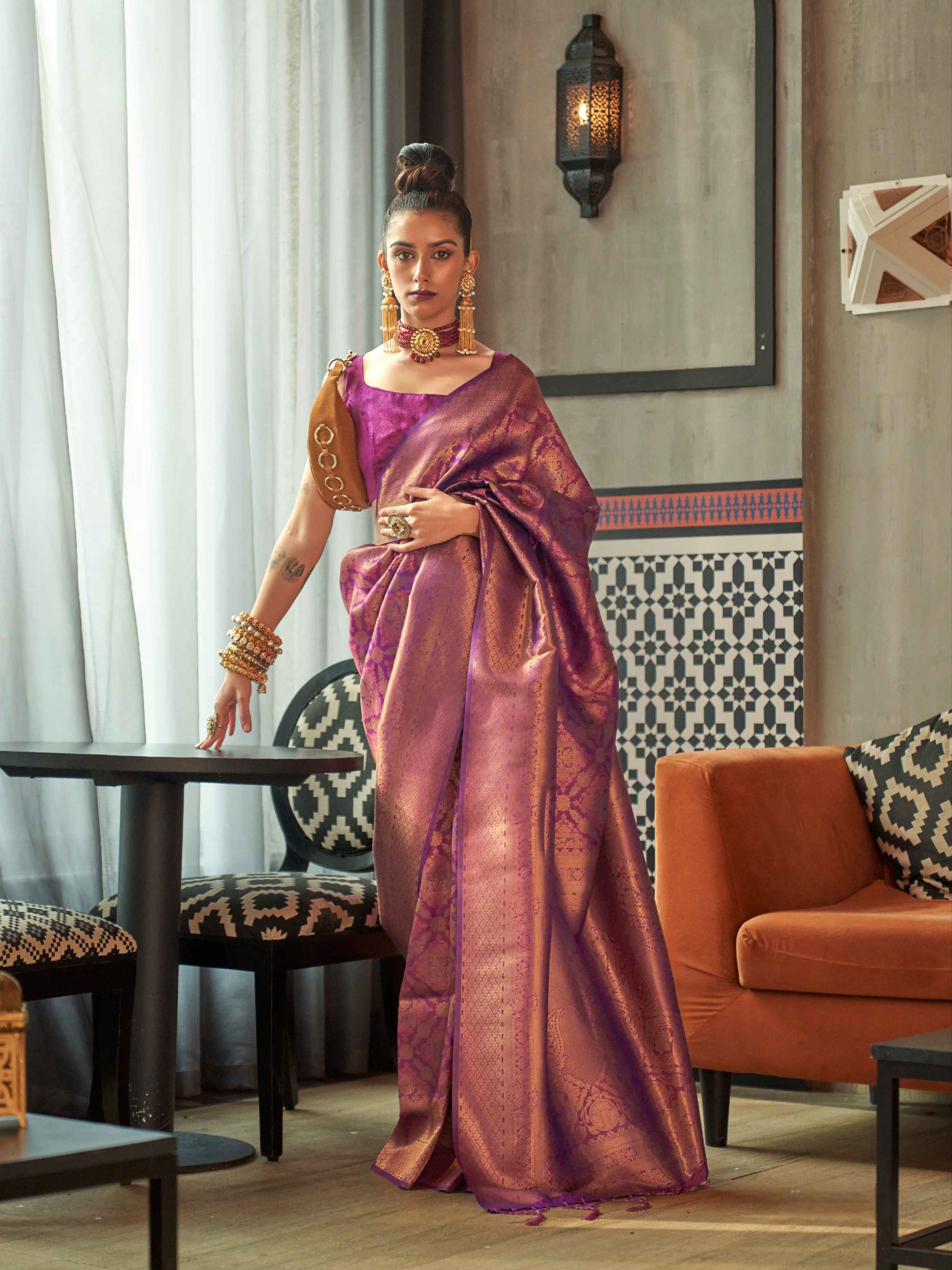 Purple two tone silk saree with zari weaving