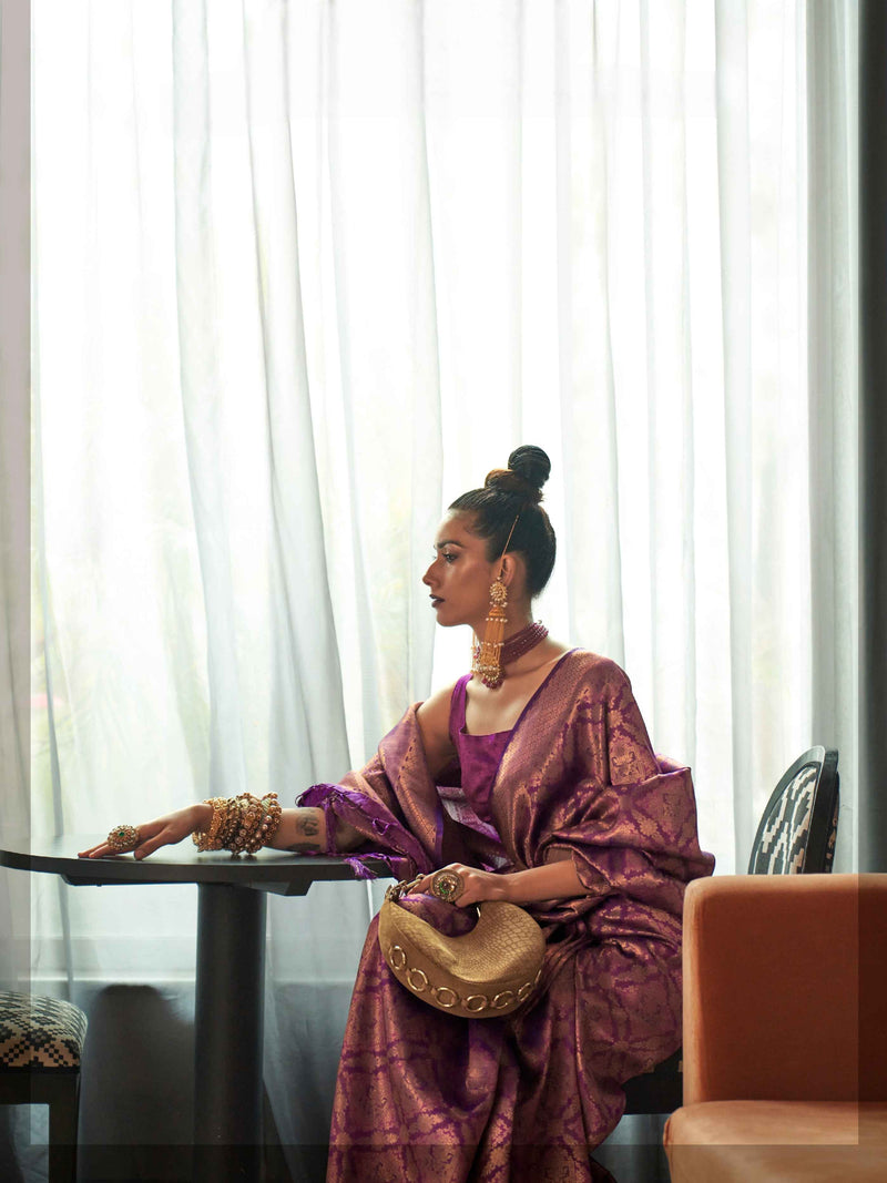 Royal purple handloom silk saree for festive wear