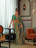 Green two tone handloom silk saree with golden zari work